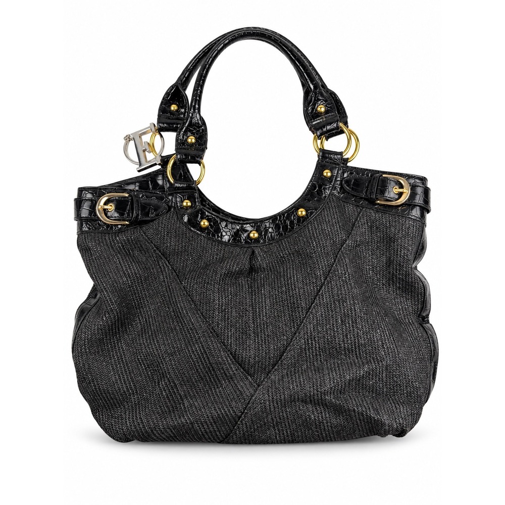 Braciano Vintage Y2K Black Woven Croc Embossed Shoulder Bag Purse
